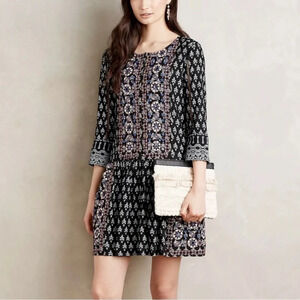 Anthropologie Vanessa Virginia Caria Dress Sz XS Black‎ Red Boho Work School EUC